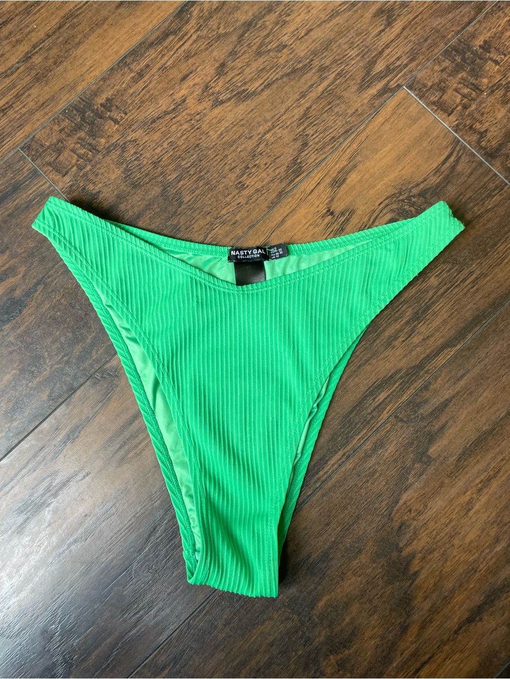 Nasty Gal Bright Green Ribbed High-Cut Bikini Bottom